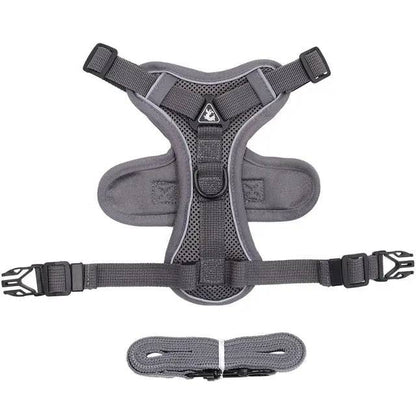 Gray Dog Harness Leash Set Reflective Breathable Vest Adjustable Chest Strap TRENDYPET'S ZONE