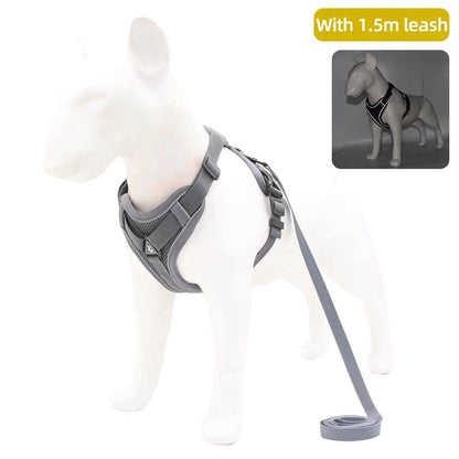 Gray Dog Harness Leash Set Reflective Breathable Vest Adjustable Chest Strap TRENDYPET'S ZONE