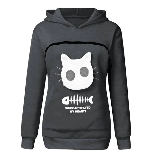 Gray Fish Print High Quality Sweatshirt Cat Dog Lovers Hoodies Kangaroo Pet Paw Ears Cuddle Pouch Pullovers TRENDYPET'S ZONE