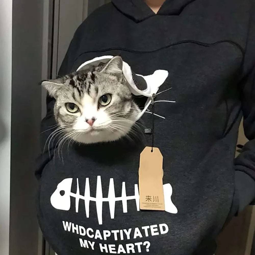 Gray Fish Print High Quality Sweatshirt Cat Dog Lovers Hoodies Kangaroo Pet Paw Ears Cuddle Pouch Pullovers TRENDYPET'S ZONE