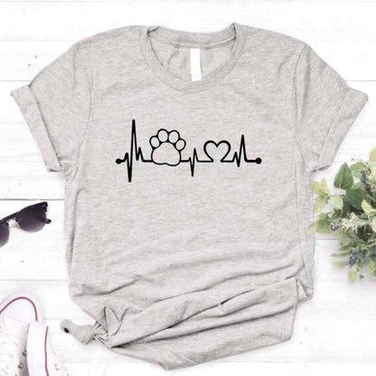 Gray Heartbeat Lifeline Dog Women T-Shirt Casual Funny Foot For Lady Girl Hipster - Trendypet's Zone