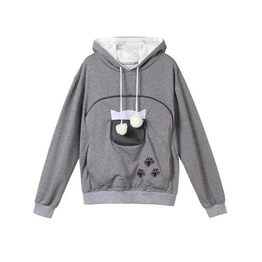 Gray High Quality Sweatshirt Cat Dog Lovers Hoodies Kangaroo Pet Paw Ears Cuddle Pouch Pullovers TRENDYPET'S ZONE