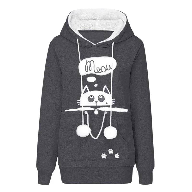 Gray Meow Print High Quality Sweatshirt Cat Dog Lovers Hoodies Kangaroo Pet Paw Ears Cuddle Pouch Pullovers TRENDYPET'S ZONE