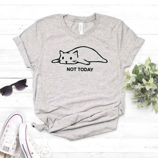 Gray Not Today Cat Women T-shirt Cotton Casual Funny For Lady Girl Top Tee TRENDYPET'S ZONE