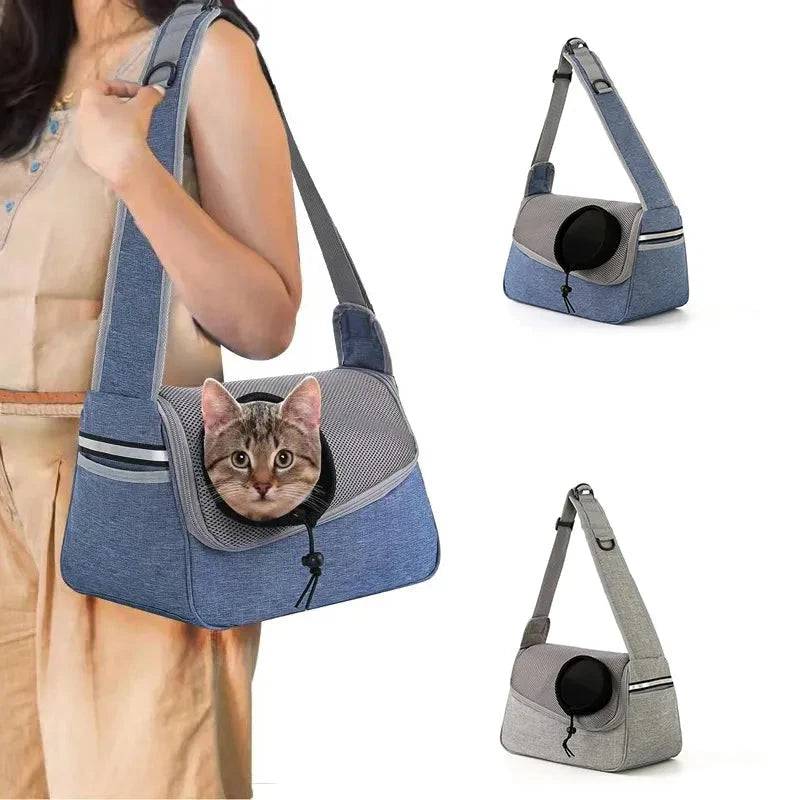 Gray Portable Bag Pet Crossbody Bag Dog Cat One Shoulder Carrier Breathable Mesh Puppy Kitten Handbag - Trendypet's Zone