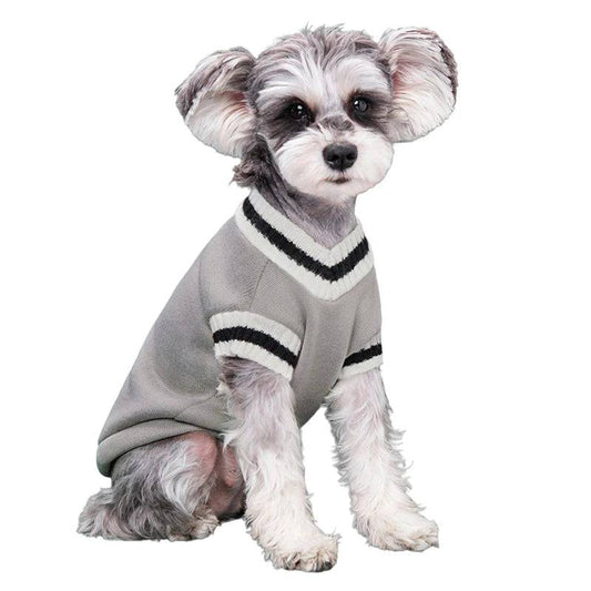 Gray Preppy Style V-Neck Dog Sweater Warm Winter Pet Cloth TRENDYPET'S ZONE