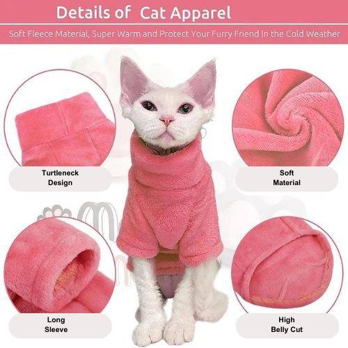 Gray Turtleneck Cat Sweater Coat Winter Warm Hairless Cat Clothes Soft Fluff Pullover Shirt Pet Clothing - Trendypet's Zone