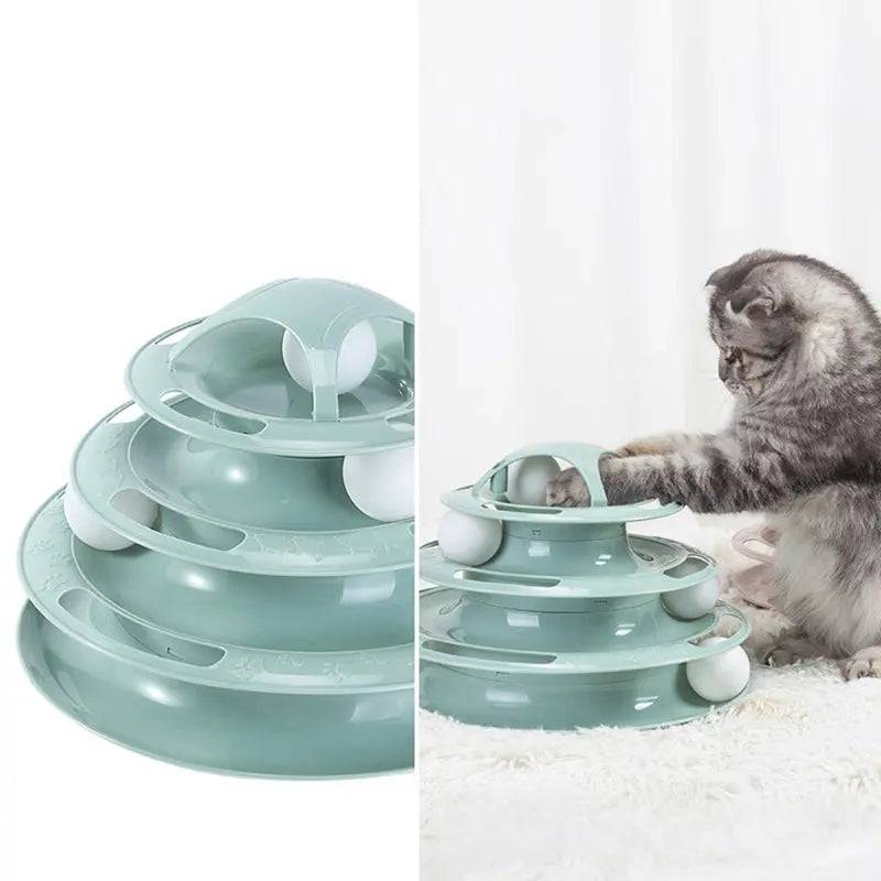 Green 3/4 Levels Pet Cat Toy Training Amusement Plate Kitten Tower Tracks Triple Disc Tumbler Ball Interactive TRENDYPET'S ZONE