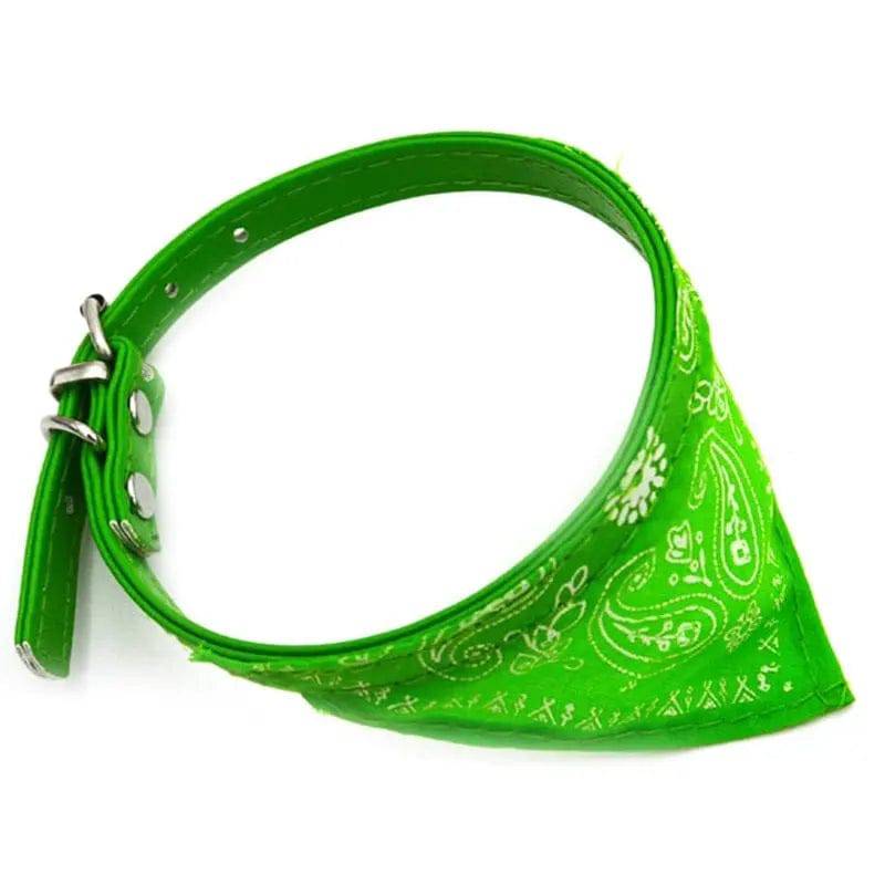 Green Adjustable cat and dog bandana collar PU pet neck scarf with printed triangle scarf TRENDYPET'S ZONE