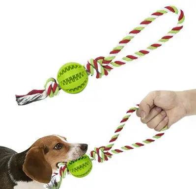 Green Ball Burgundy & White Hemp Rope Toys Treat Interactive Rubber Leaking Balls for Small Dogs Chewing Bite Resistant Pet Tooth Cleaning - Trendypet's Zone