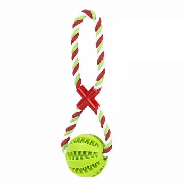 Green Ball White & Burgundy Hemp Rope Toys Treat Interactive Rubber Leaking Balls for Small Dogs Chewing Bite Resistant Pet Tooth Cleaning TRENDYPET'S ZONE