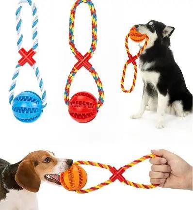 Green Ball White & Burgundy Hemp Rope Toys Treat Interactive Rubber Leaking Balls for Small Dogs Chewing Bite Resistant Pet Tooth Cleaning TRENDYPET'S ZONE