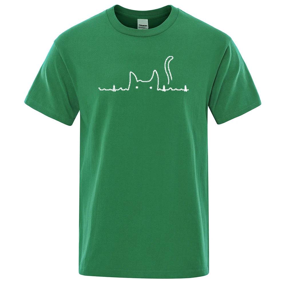 Green Casual Men's T-Shirts Cat Cute Printed Summer Cotton O-Neck Short Sleeve Top Tee T-shirts TRENDYPET'S ZONE