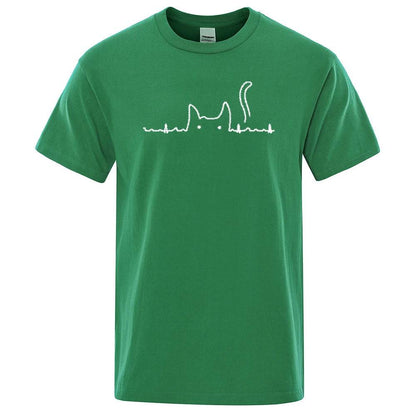 Green Casual Men's T-Shirts Cat Cute Printed Summer Cotton O-Neck Short Sleeve Top Tee T-shirts TRENDYPET'S ZONE