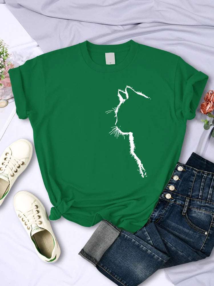 Green Cat Funny Printed Women T-Shirt Fashion Casual Short Sleeve O-Neck Tee Clothing Summer Tops TRENDYPET'S ZONE