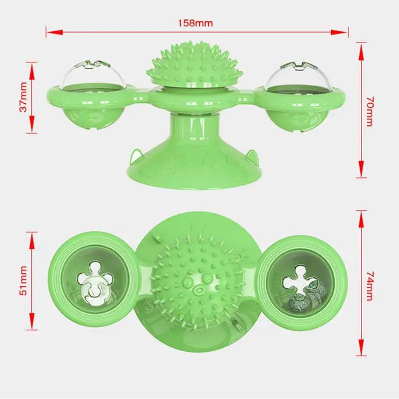 Green Cat Toy Turntable Built-in Rotating LED Lights  Suction Cup Base - Trendypet's Zone