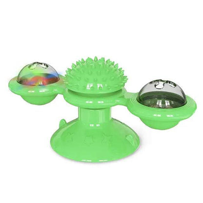 Green Cat Toy Turntable Built-in Rotating LED Lights  Suction Cup Base - Trendypet's Zone