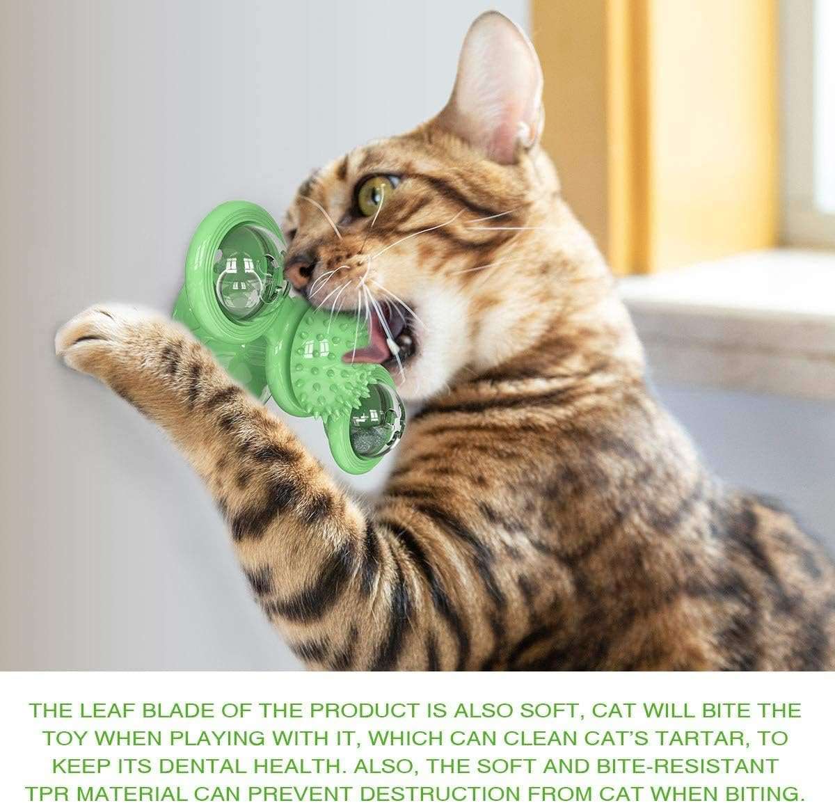 Green Cat Toy Turntable Built-in Rotating LED Lights  Suction Cup Base - Trendypet's Zone