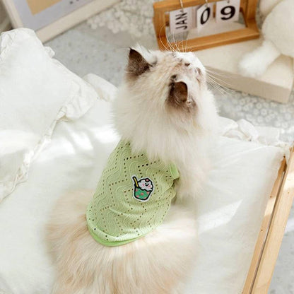 Green Dog Summer Clothes Cute Embroidery Striped Top Vest Breathable Puppy Sleeveless Shirt TRENDYPET'S ZONE