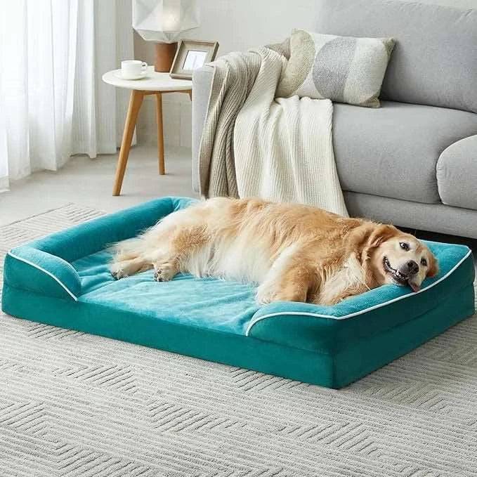 Green Extra Large Bolster Dog Bed with Waterproof Lining & Non-Skid Bottom, Washable, Orthopedic Egg Foam Couch, XL 42"x 30"x 7" - Trendypet's Zone