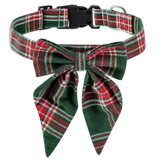 Green Lattice X-mas Snowflake Pet Collar Holiday Bow Design TRENDYPET'S ZONE