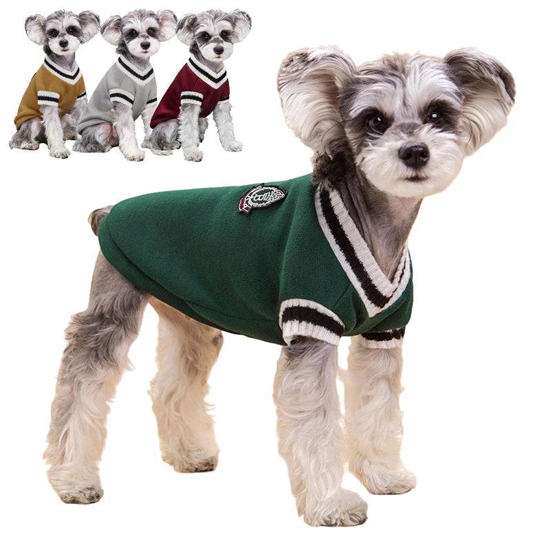 Green Preppy Style V-Neck Dog Sweater Warm Winter Pet Cloth TRENDYPET'S ZONE