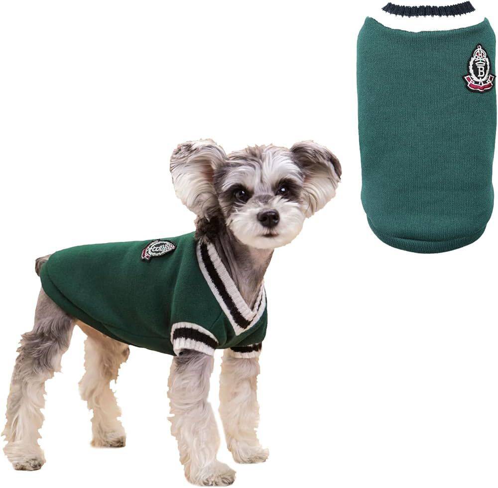 Green Preppy Style V-Neck Dog Sweater Warm Winter Pet Cloth TRENDYPET'S ZONE