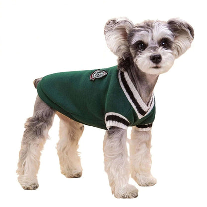 Green Preppy Style V-Neck Dog Sweater Warm Winter Pet Cloth TRENDYPET'S ZONE