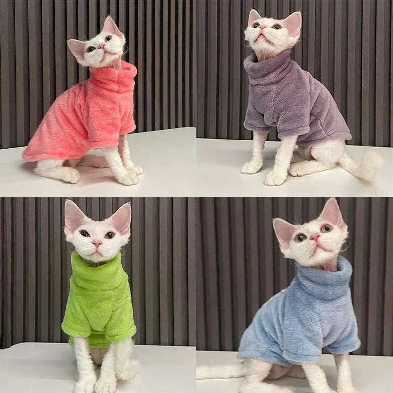 Green Turtleneck Cat Sweater Coat Winter Warm Hairless Cat Clothes Soft Fluff Pullover Shirt Pet Clothing - Trendypet's Zone