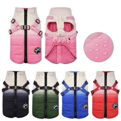 Green Waterproof Dog Jacket With Harness Winter Warm Pet Clothes For Small Big Dogs Coat Outfits - Trendypet's Zone