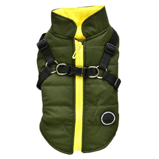 Green Waterproof Dog Vest Jacket with Harness Winter Coats TRENDYPET'S ZONE