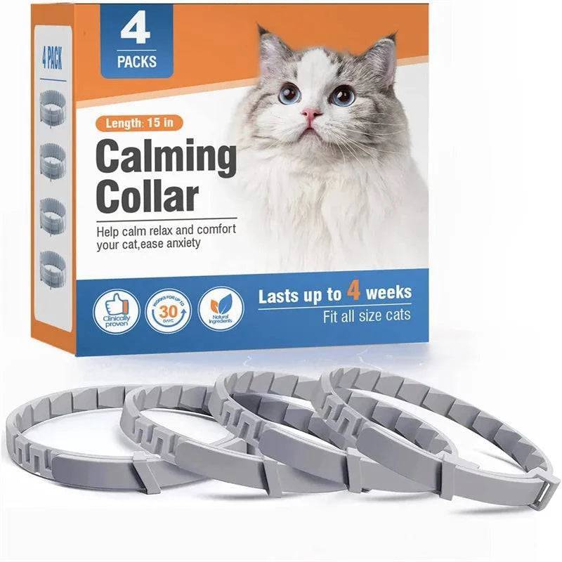 Grey Cat Calming Collar 4Packs/30Days Relieve Anxiety Protection Retractable Collars For Kitten to Large Cats - Trendypet's Zone