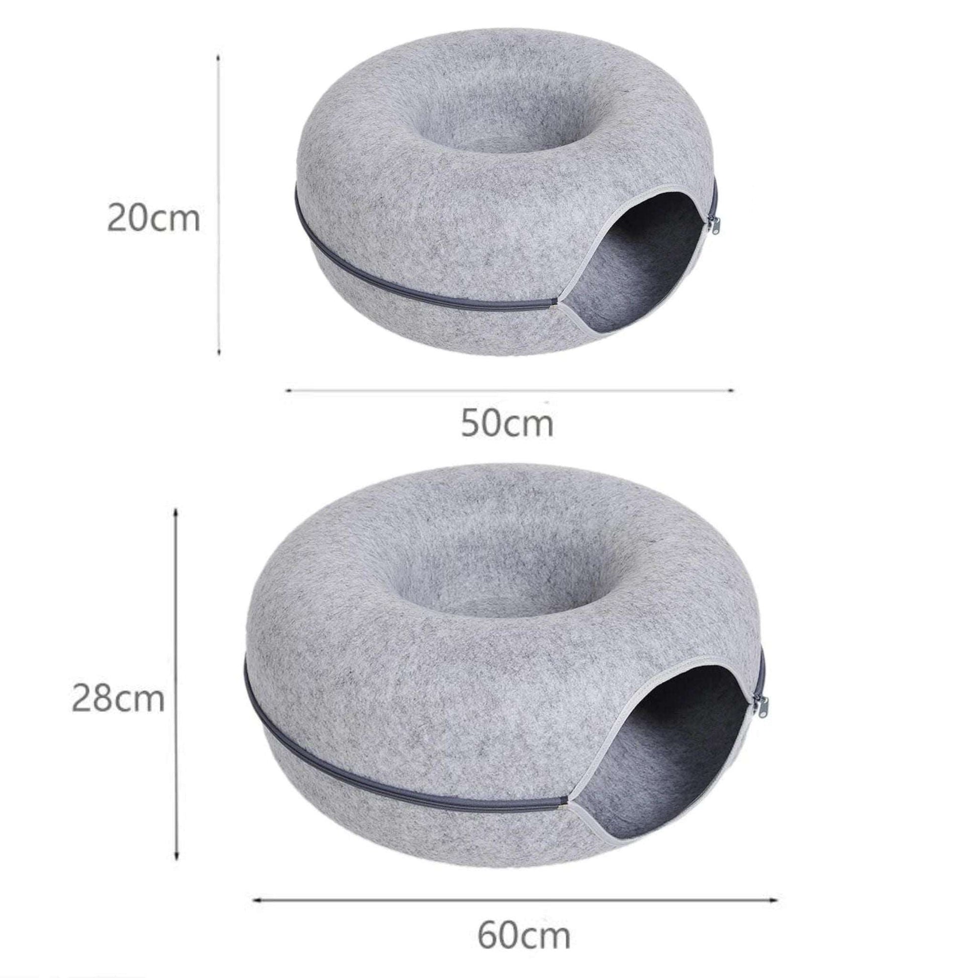 Grey Donut Cat Bed for 2 Pets Tunnel Kitten House Basket Interactive Natural Felt Cave Nest TRENDYPET'S ZONE