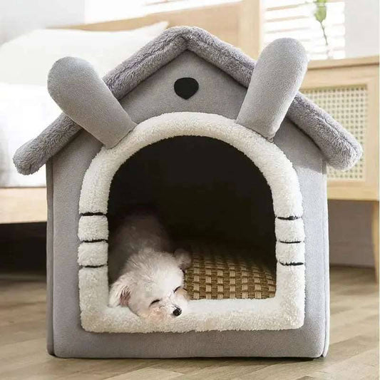 Grey Foldable House Kennel Bed Mat Basket Cave Sofa - Trendypet's Zone