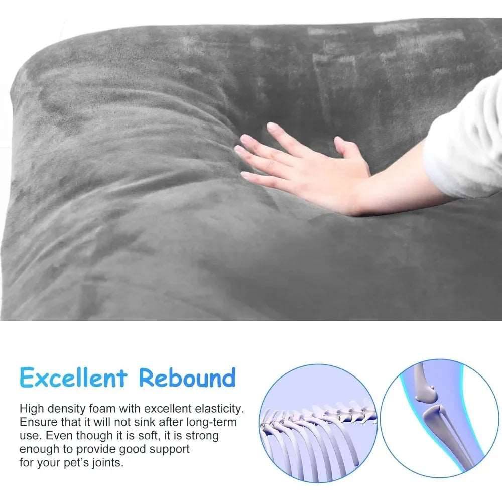 Grey Orthopedic Foam Dog Bed with Removable and Washable Cover for Large Dogs, Anti-Slip Bottom Jumbo Size 47" x 39" x 4" - Trendypet's Zone