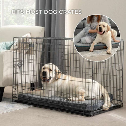 Grey Orthopedic Waterproof Dog Bed with Removable Washable Cover and Nonskid Bottom for Crate, Memory Foam XL Size 41" x 29" × 3.5" TRENDYPET'S ZONE