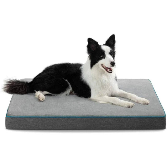 Grey Orthopedic Waterproof Dog Bed with Removable Washable Cover and Nonskid Bottom for Crate, Memory Foam XL Size 41" x 29" × 3.5" - Trendypet's Zone