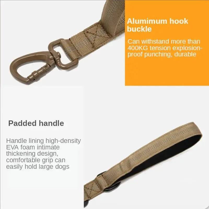 Grey Tactical Dog Leash Elastic Dog Strap NO PULL Nylon Reflective Lead Traction Rope Training Walking Hunting Durable Dog Leash Line TRENDYPET'S ZONE