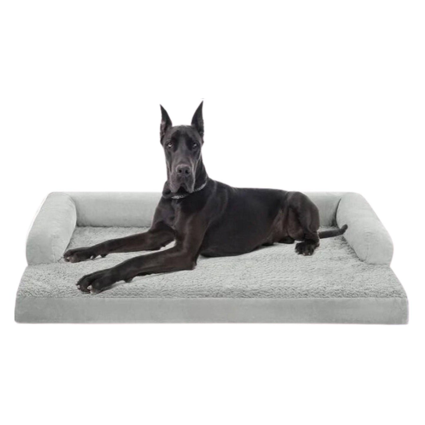 Grey White Memory Foam Orthopedic Dogs Beds with Bolsters, Removable Washable Cover, Nonskid Bottom, XXL Size 53.0" x 42.0" x 8.0" - Trendypet's Zone