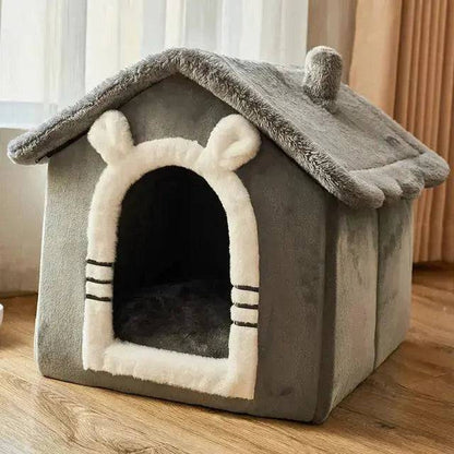 Grey With Chimney Foldable House Kennel Bed Mat Basket Cave Sofa TRENDYPET'S ZONE