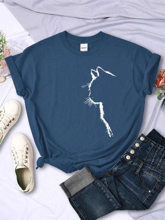 Haze Blue Cat Funny Printed Women T-Shirt Fashion Casual Short Sleeve O-Neck Tee Clothing Summer Tops TRENDYPET'S ZONE