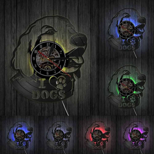 I Love Dog Labrador Head Silhouette 3D Wall Lovely Dog Puppy Vinyl Record (LED) Wall Time Clock Unique Gift For Dog Lovers TRENDYPET'S ZONE