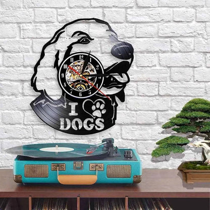 I Love Dog Labrador Head Silhouette 3D Wall Lovely Dog Puppy Vinyl Record (WITHOUT LED) Wall Time Clock Unique Gift For Dog Lovers - Trendypet's Zone