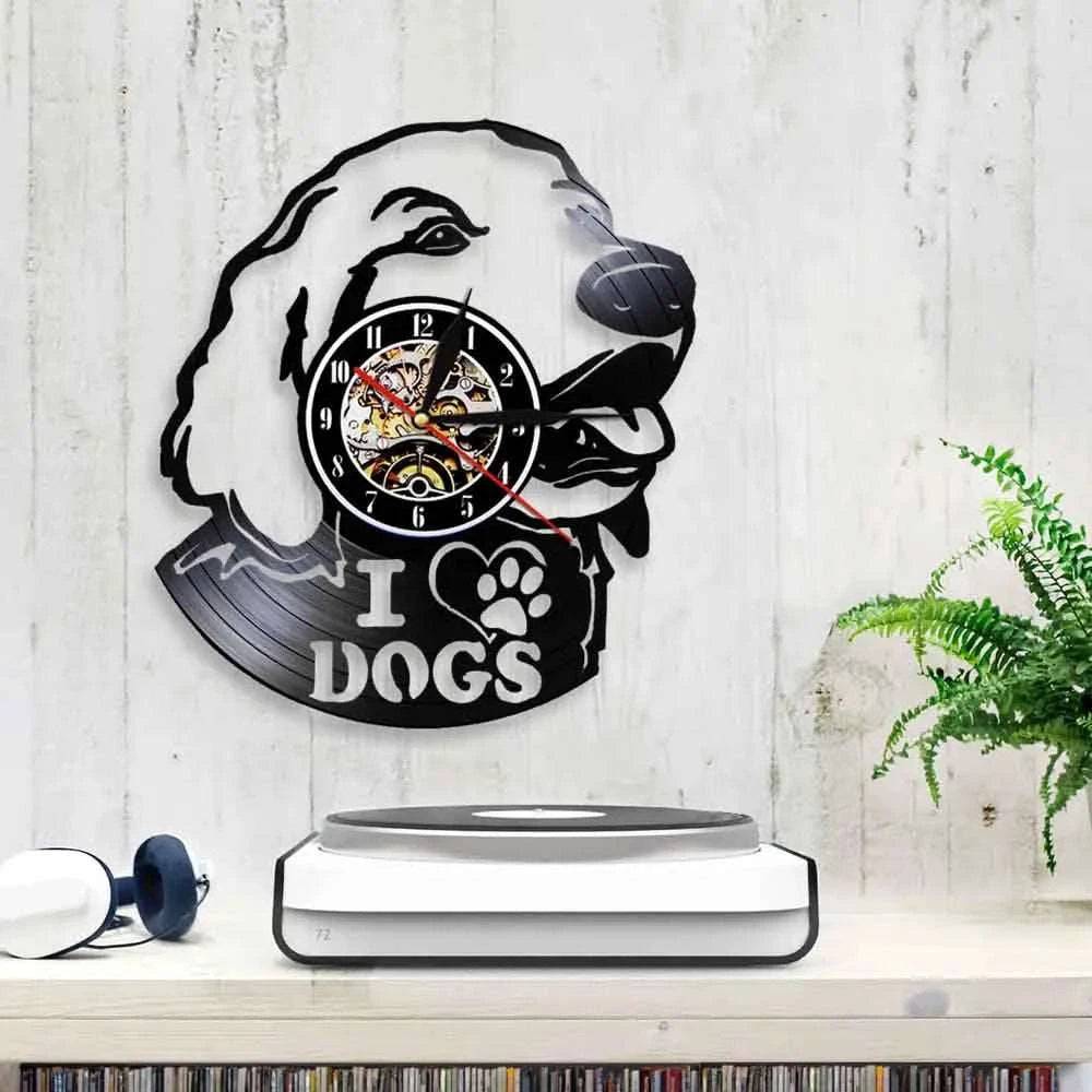 I Love Dog Labrador Head Silhouette 3D Wall Lovely Dog Puppy Vinyl Record (WITHOUT LED) Wall Time Clock Unique Gift For Dog Lovers - Trendypet's Zone