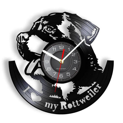 I Love My Rottweiler Rottie Love Home Art Decor Wall Clock (LED) Dog Breed Rottweiler Vinyl Record Wall Clock TRENDYPET'S ZONE