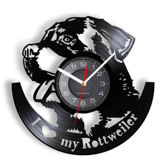 I Love My Rottweiler Rottie Love Home Art Decor Wall Clock (WITHOUT LED) Dog Breed Rottweiler Vinyl Record Wall Clock TRENDYPET'S ZONE