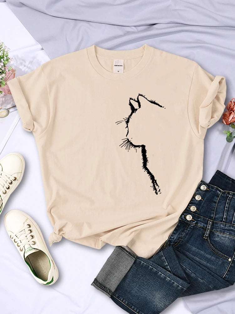 Khaki Cat Funny Printed Women T-Shirt Fashion Casual Short Sleeve O-Neck Tee Clothing Summer Tops - Trendypet's Zone