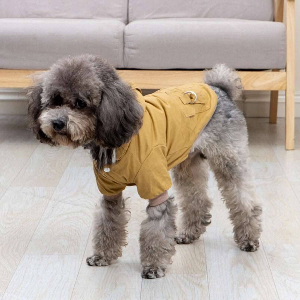 Khaki Dog Pet Winter Thickened Hiking Coat Hooded Soft And Comfortable Puppy Coat Jacket Outdoor Sports Pet Clothing TRENDYPET'S ZONE