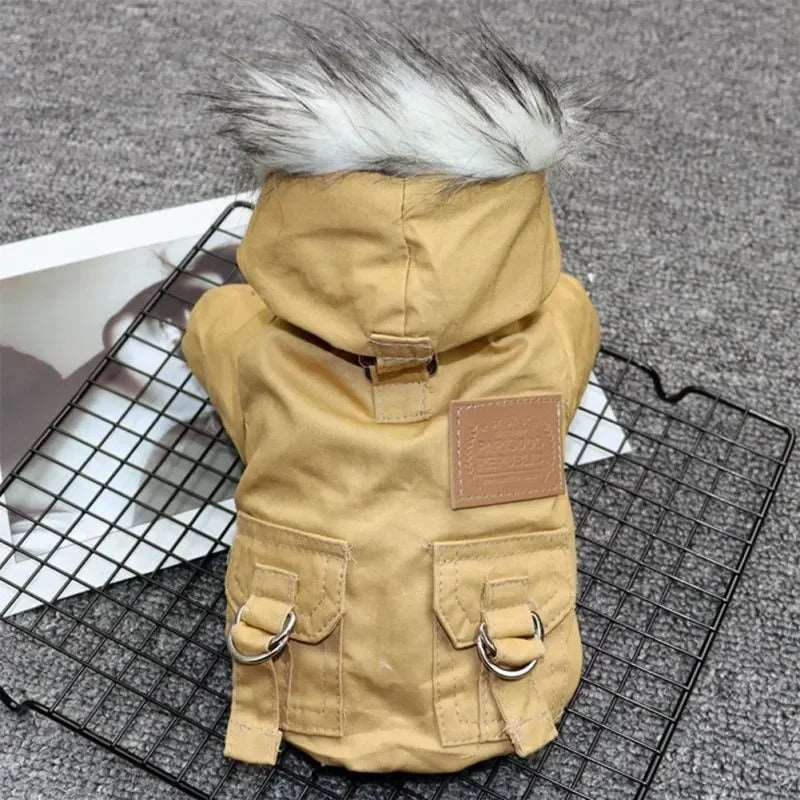 Khaki Dog Pet Winter Thickened Hiking Coat Hooded Soft And Comfortable Puppy Coat Jacket Outdoor Sports Pet Clothing TRENDYPET'S ZONE