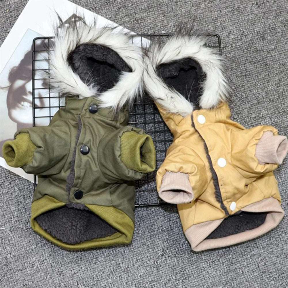 Khaki Dog Pet Winter Thickened Hiking Coat Hooded Soft And Comfortable Puppy Coat Jacket Outdoor Sports Pet Clothing TRENDYPET'S ZONE